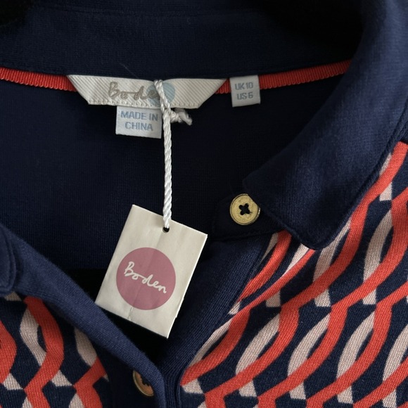 Boden Jersey Midi Tea Dress Women's Size 6 Red Blue Geometric Print - Picture 2 of 10